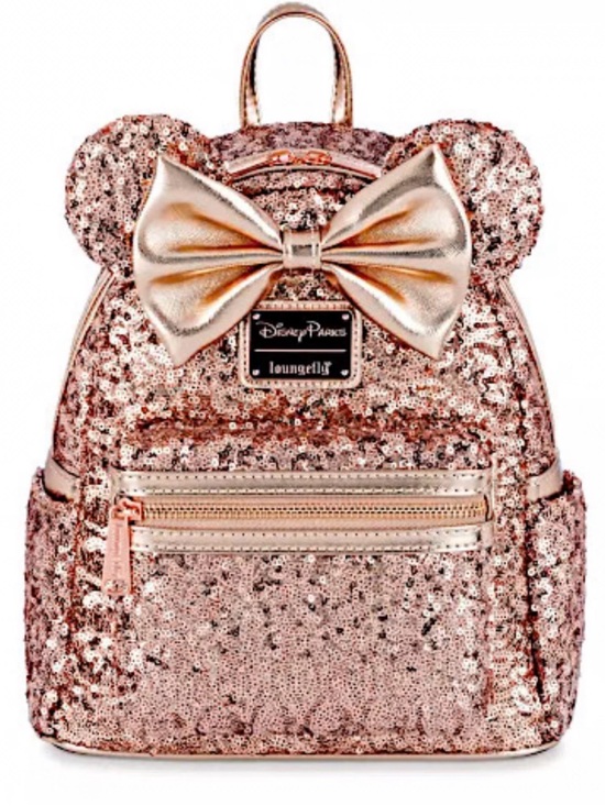 Loungefly Other - EUC! Loungefly Rose Gold Sequin Mini Backpack with Ears and a Metallic Bow